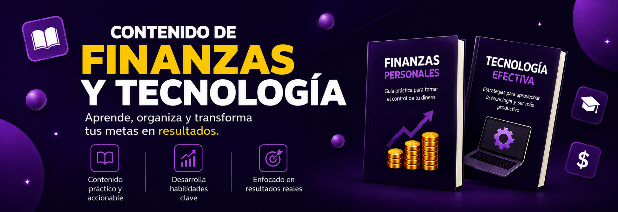 Contenido de Finanzas y Tecnología: aprende, organiza y transforma tus metas en resultados, desde S/5 al mes